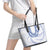 Aloha Lei Onaona Leather Tote Bag Navy Blue Hawaiian Tribal Pattern