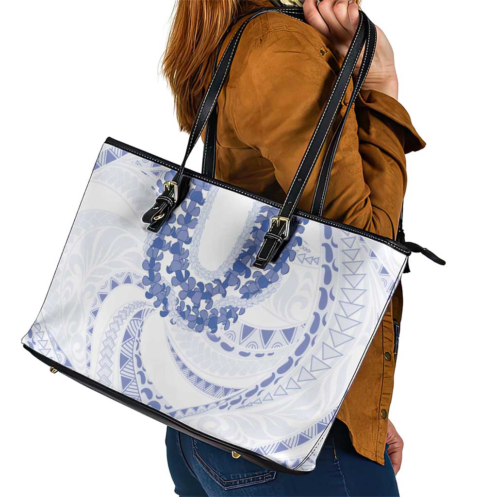 Aloha Lei Onaona Leather Tote Bag Navy Blue Hawaiian Tribal Pattern