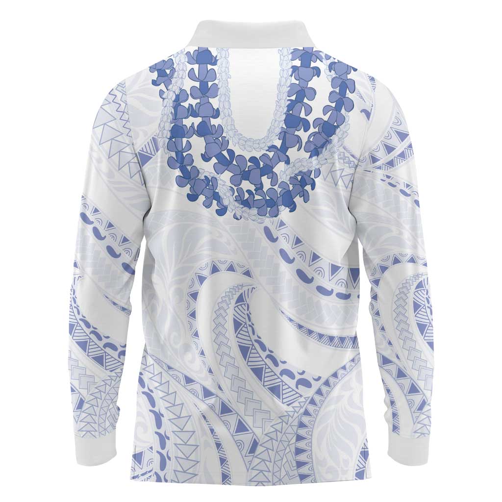 Aloha Lei Onaona Long Sleeve Polo Shirt Navy Blue Hawaiian Tribal Pattern