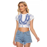 Aloha Lei Onaona Raglan Cropped T Shirt Navy Blue Hawaiian Tribal Pattern LT9 Female Blue - Polynesian Pride