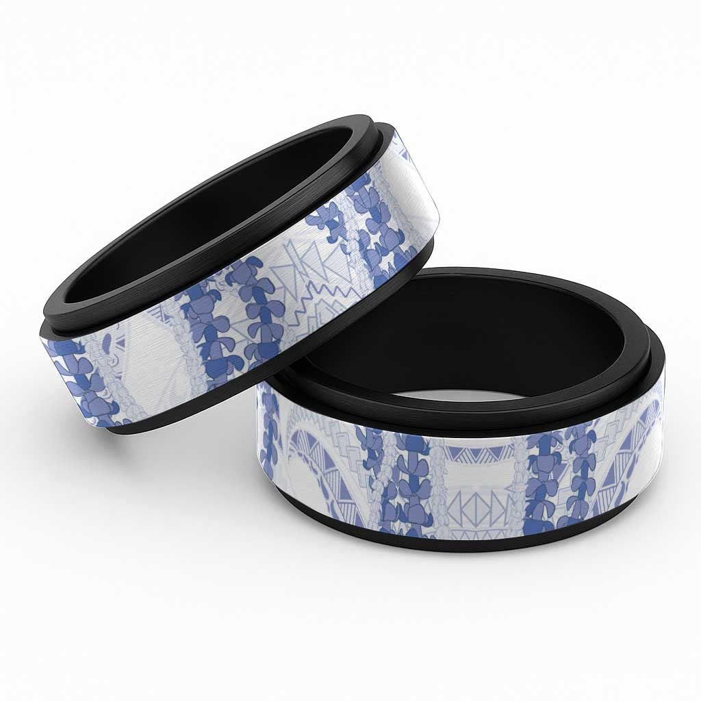 Aloha Lei Onaona Spinner Ring Navy Blue Hawaiian Tribal Pattern - Polynesian Pride
