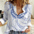 Aloha Lei Onaona Women Casual Shirt Navy Blue Hawaiian Tribal Pattern
