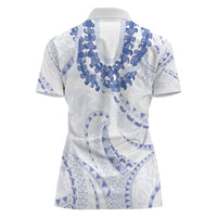 Aloha Lei Onaona Women Polo Shirt Navy Blue Hawaiian Tribal Pattern