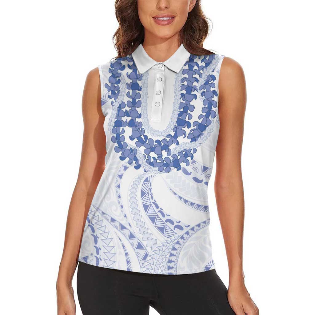 Aloha Lei Onaona Women Sleeveless Polo Shirt Navy Blue Hawaiian Tribal Pattern