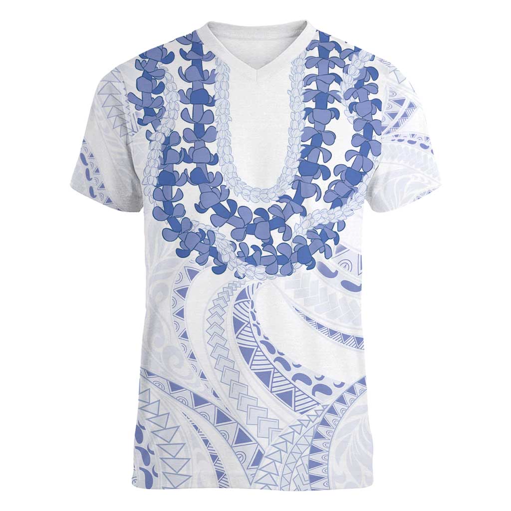 Aloha Lei Onaona Women V-Neck T-Shirt Navy Blue Hawaiian Tribal Pattern LT9 Female Blue - Polynesian Pride