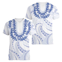 Aloha Lei Onaona Women V-Neck T-Shirt Navy Blue Hawaiian Tribal Pattern LT9 - Polynesian Pride