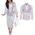 Aloha Lei Onaona Couples Matching Off The Shoulder Long Sleeve Dress and Long Sleeve Button Shirt Purple Hawaiian Tribal Pattern