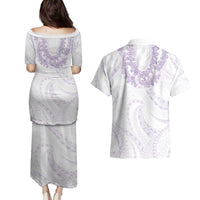 Aloha Lei Onaona Couples Matching Puletasi and Hawaiian Shirt Purple Hawaiian Tribal Pattern