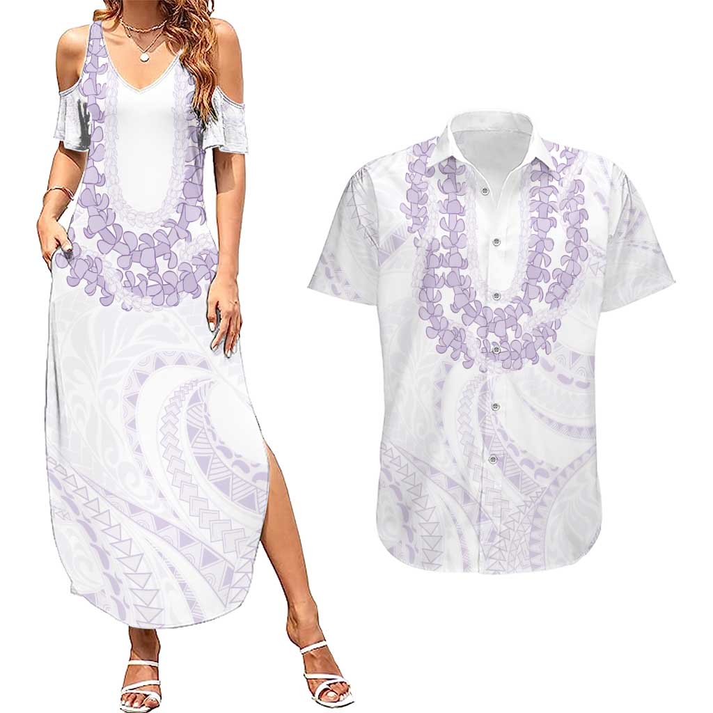 Aloha Lei Onaona Couples Matching Summer Maxi Dress and Hawaiian Shirt Purple Hawaiian Tribal Pattern
