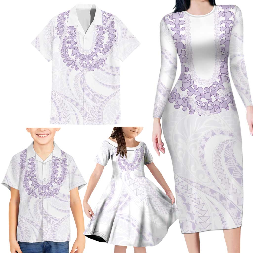 Aloha Lei Onaona Family Matching Long Sleeve Bodycon Dress and Hawaiian Shirt Purple Hawaiian Tribal Pattern