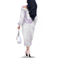 Aloha Lei Onaona Family Matching Off The Shoulder Long Sleeve Dress and Hawaiian Shirt Purple Hawaiian Tribal Pattern