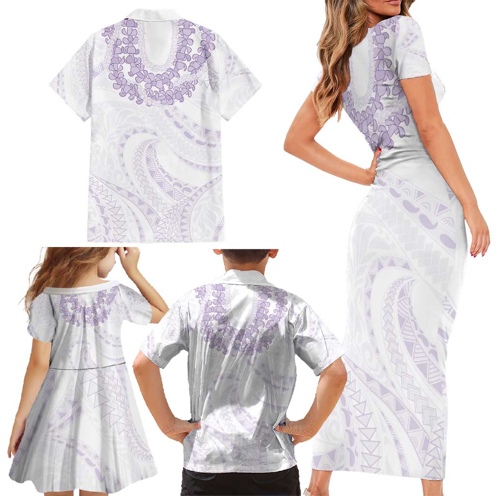 Aloha Lei Onaona Family Matching Short Sleeve Bodycon Dress and Hawaiian Shirt Purple Hawaiian Tribal Pattern