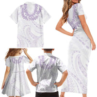 Aloha Lei Onaona Family Matching Short Sleeve Bodycon Dress and Hawaiian Shirt Purple Hawaiian Tribal Pattern