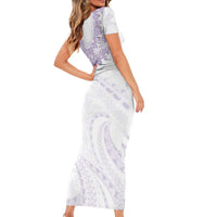 Aloha Lei Onaona Family Matching Short Sleeve Bodycon Dress and Hawaiian Shirt Purple Hawaiian Tribal Pattern