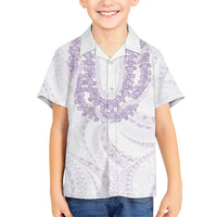 Aloha Lei Onaona Family Matching Short Sleeve Bodycon Dress and Hawaiian Shirt Purple Hawaiian Tribal Pattern