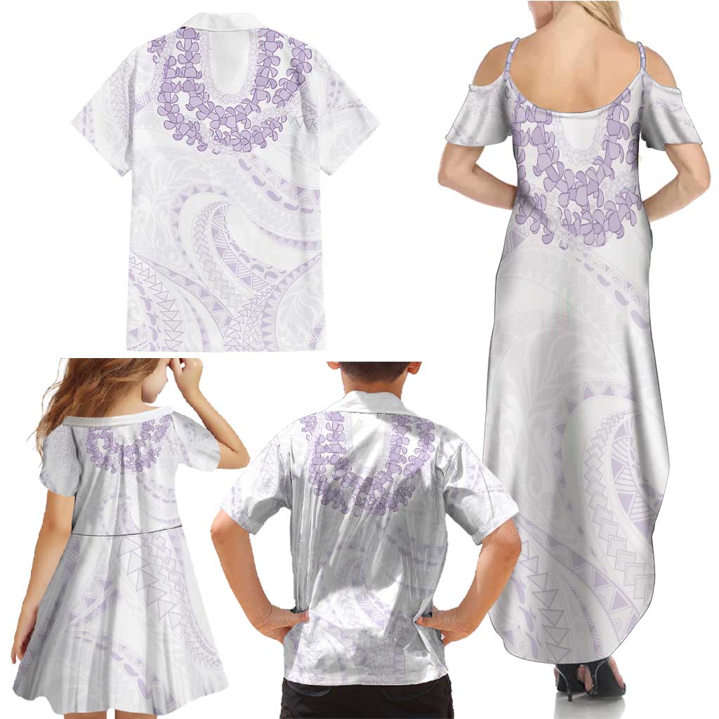 Aloha Lei Onaona Family Matching Summer Maxi Dress and Hawaiian Shirt Purple Hawaiian Tribal Pattern