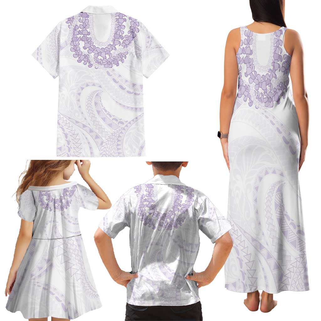 Aloha Lei Onaona Family Matching Tank Maxi Dress and Hawaiian Shirt Purple Hawaiian Tribal Pattern