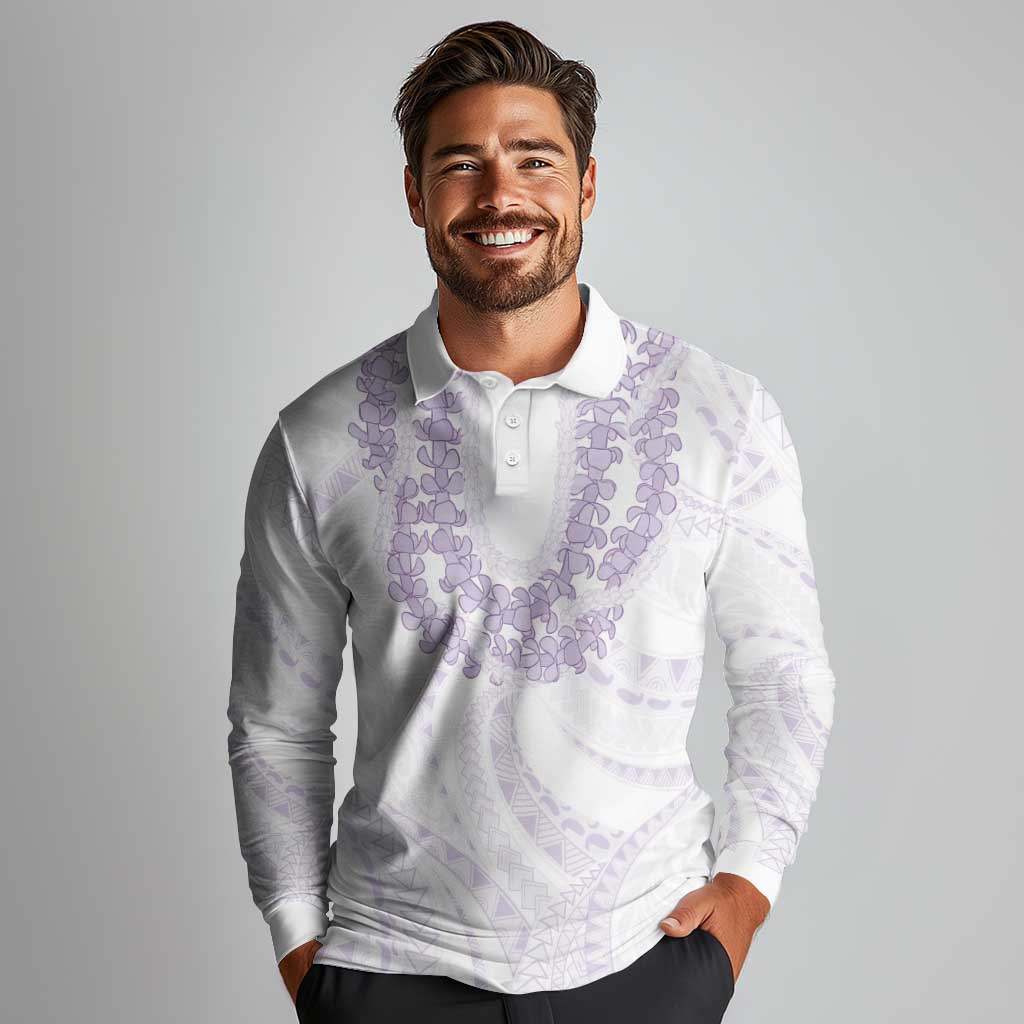 Aloha Lei Onaona Long Sleeve Polo Shirt Purple Hawaiian Tribal Pattern