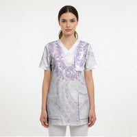 Aloha Lei Onaona Scrub Top Purple Hawaiian Tribal Pattern - Polynesian Pride