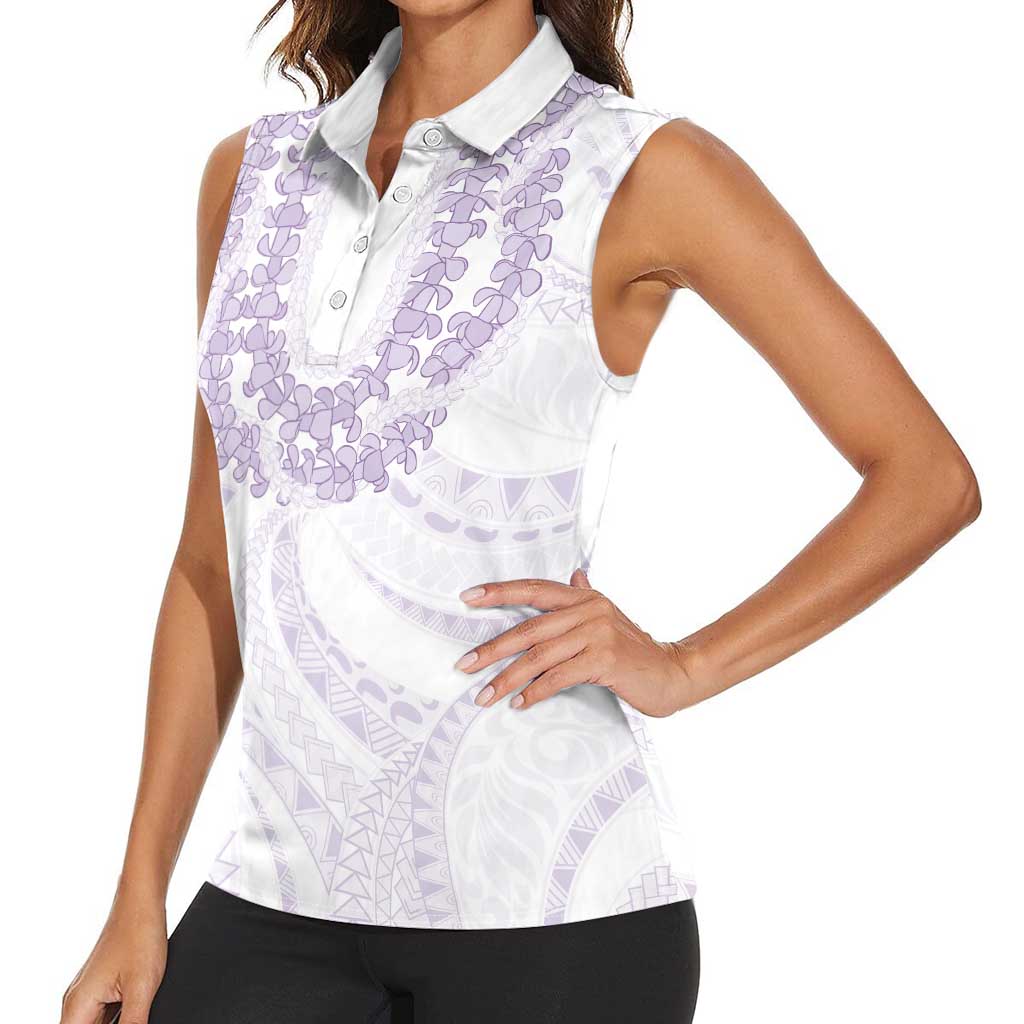 Aloha Lei Onaona Women Sleeveless Polo Shirt Purple Hawaiian Tribal Pattern