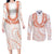 Aloha Lei Onaona Couples Matching Long Sleeve Bodycon Dress and Long Sleeve Button Shirt Red Hawaiian Tribal Pattern