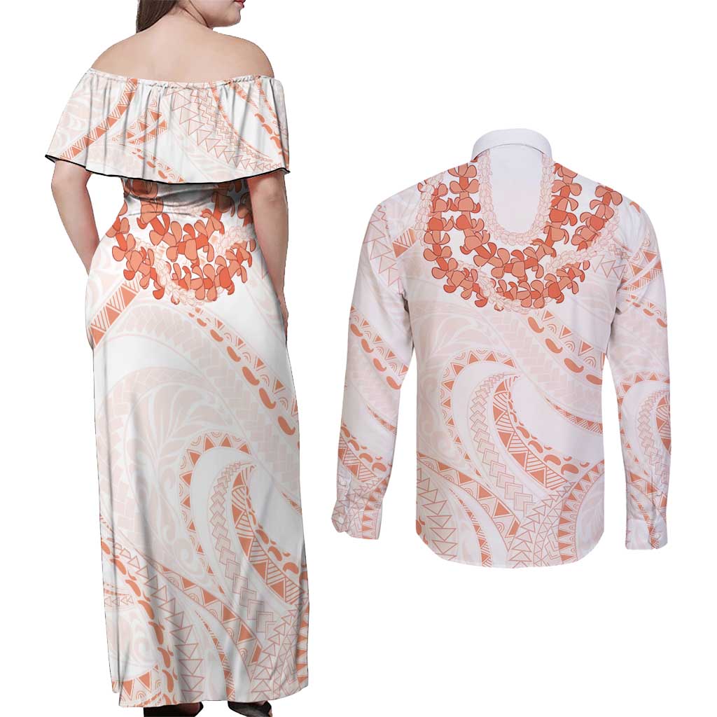 Aloha Lei Onaona Couples Matching Off Shoulder Maxi Dress and Long Sleeve Button Shirt Red Hawaiian Tribal Pattern