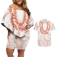 Aloha Lei Onaona Couples Matching Off Shoulder Short Dress and Hawaiian Shirt Red Hawaiian Tribal Pattern