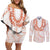 Aloha Lei Onaona Couples Matching Off Shoulder Short Dress and Long Sleeve Button Shirt Red Hawaiian Tribal Pattern