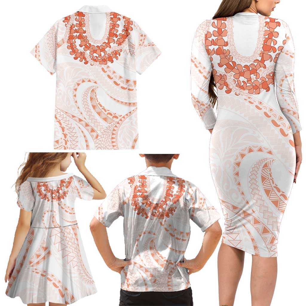 Aloha Lei Onaona Family Matching Long Sleeve Bodycon Dress and Hawaiian Shirt Red Hawaiian Tribal Pattern