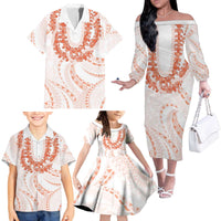 Aloha Lei Onaona Family Matching Off The Shoulder Long Sleeve Dress and Hawaiian Shirt Red Hawaiian Tribal Pattern