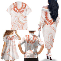 Aloha Lei Onaona Family Matching Off The Shoulder Long Sleeve Dress and Hawaiian Shirt Red Hawaiian Tribal Pattern