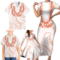 Aloha Lei Onaona Family Matching Short Sleeve Bodycon Dress and Hawaiian Shirt Red Hawaiian Tribal Pattern