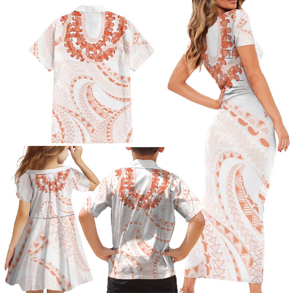 Aloha Lei Onaona Family Matching Short Sleeve Bodycon Dress and Hawaiian Shirt Red Hawaiian Tribal Pattern