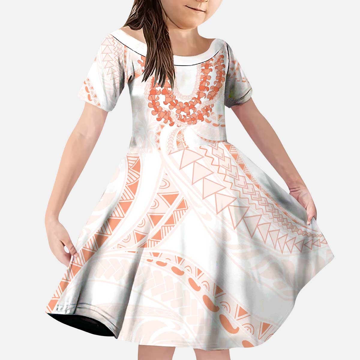 Aloha Lei Onaona Kid Short Sleeve Dress Red Hawaiian Tribal Pattern