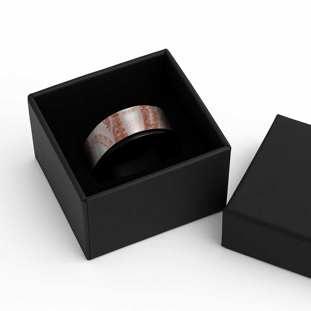 Aloha Lei Onaona Spinner Ring Red Hawaiian Tribal Pattern - Polynesian Pride