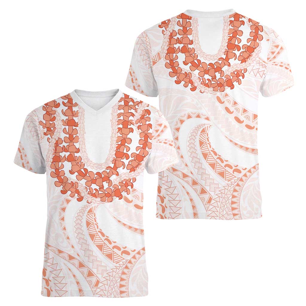 Aloha Lei Onaona Women V-Neck T-Shirt Red Hawaiian Tribal Pattern LT9 - Polynesian Pride