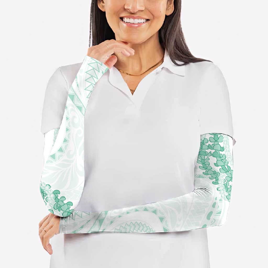 Aloha Lei Onaona Arm Sleeves Sage Green Hawaiian Tribal Pattern - Polynesian Pride