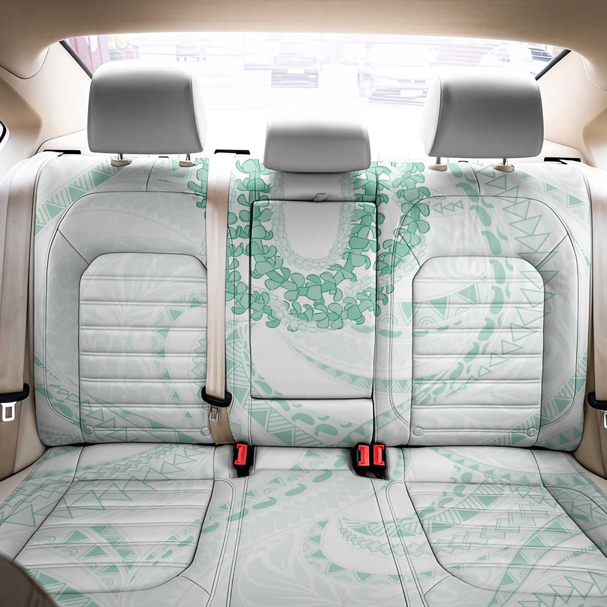 Aloha Lei Onaona Back Car Seat Cover Sage Green Hawaiian Tribal Pattern