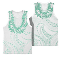 Aloha Lei Onaona Basketball Jersey Sage Green Hawaiian Tribal Pattern - Polynesian Pride