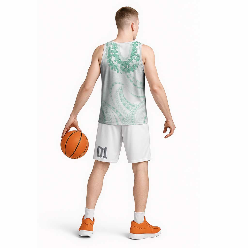 Aloha Lei Onaona Basketball Jersey Sage Green Hawaiian Tribal Pattern - Polynesian Pride