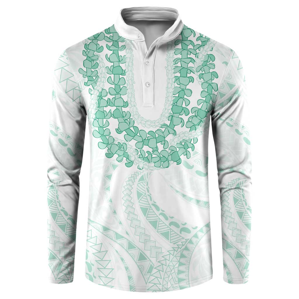 Aloha Lei Onaona Button Sweatshirt Sage Green Hawaiian Tribal Pattern
