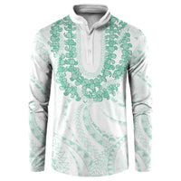 Aloha Lei Onaona Button Sweatshirt Sage Green Hawaiian Tribal Pattern