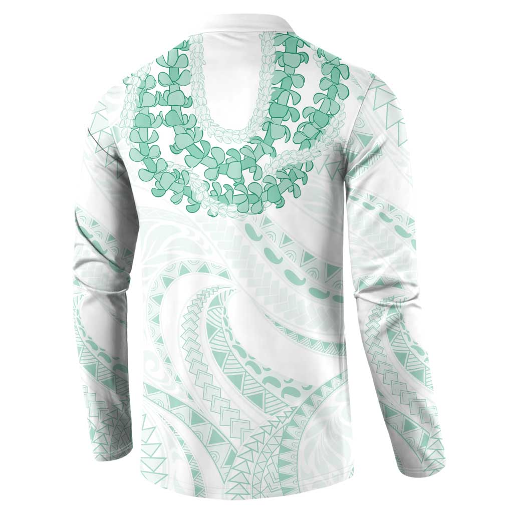 Aloha Lei Onaona Button Sweatshirt Sage Green Hawaiian Tribal Pattern