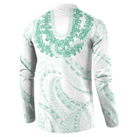 Aloha Lei Onaona Button Sweatshirt Sage Green Hawaiian Tribal Pattern