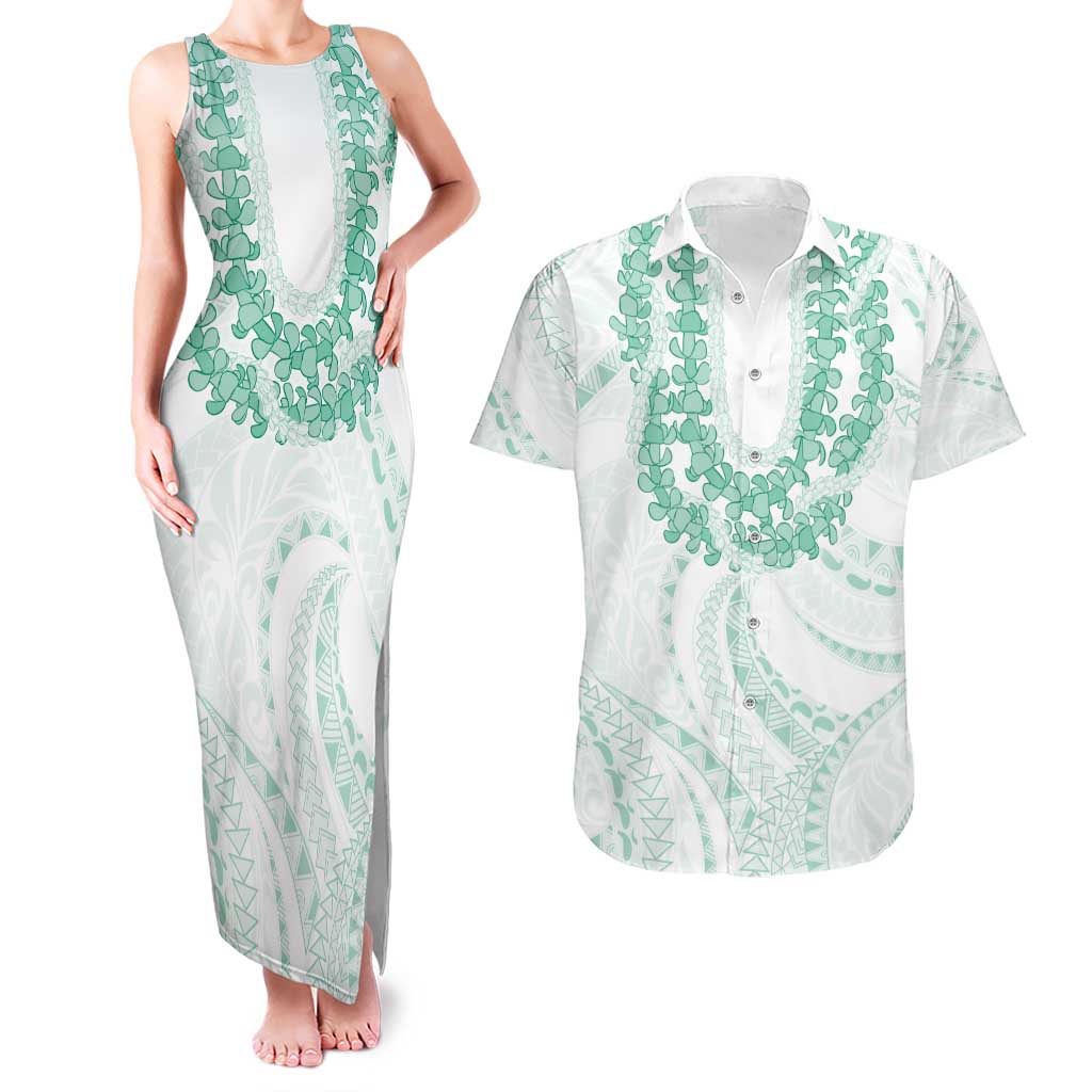 Aloha Lei Onaona Couples Matching Tank Maxi Dress and Hawaiian Shirt Sage Green Hawaiian Tribal Pattern