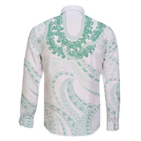 Aloha Lei Onaona Family Matching Off The Shoulder Long Sleeve Dress and Hawaiian Shirt Sage Green Hawaiian Tribal Pattern