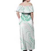 Aloha Lei Onaona Family Matching Off Shoulder Maxi Dress and Hawaiian Shirt Sage Green Hawaiian Tribal Pattern