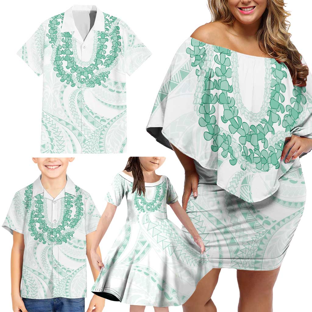 Aloha Lei Onaona Family Matching Off Shoulder Short Dress and Hawaiian Shirt Sage Green Hawaiian Tribal Pattern