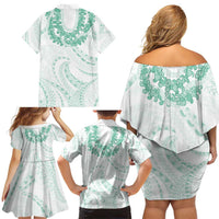 Aloha Lei Onaona Family Matching Off Shoulder Short Dress and Hawaiian Shirt Sage Green Hawaiian Tribal Pattern