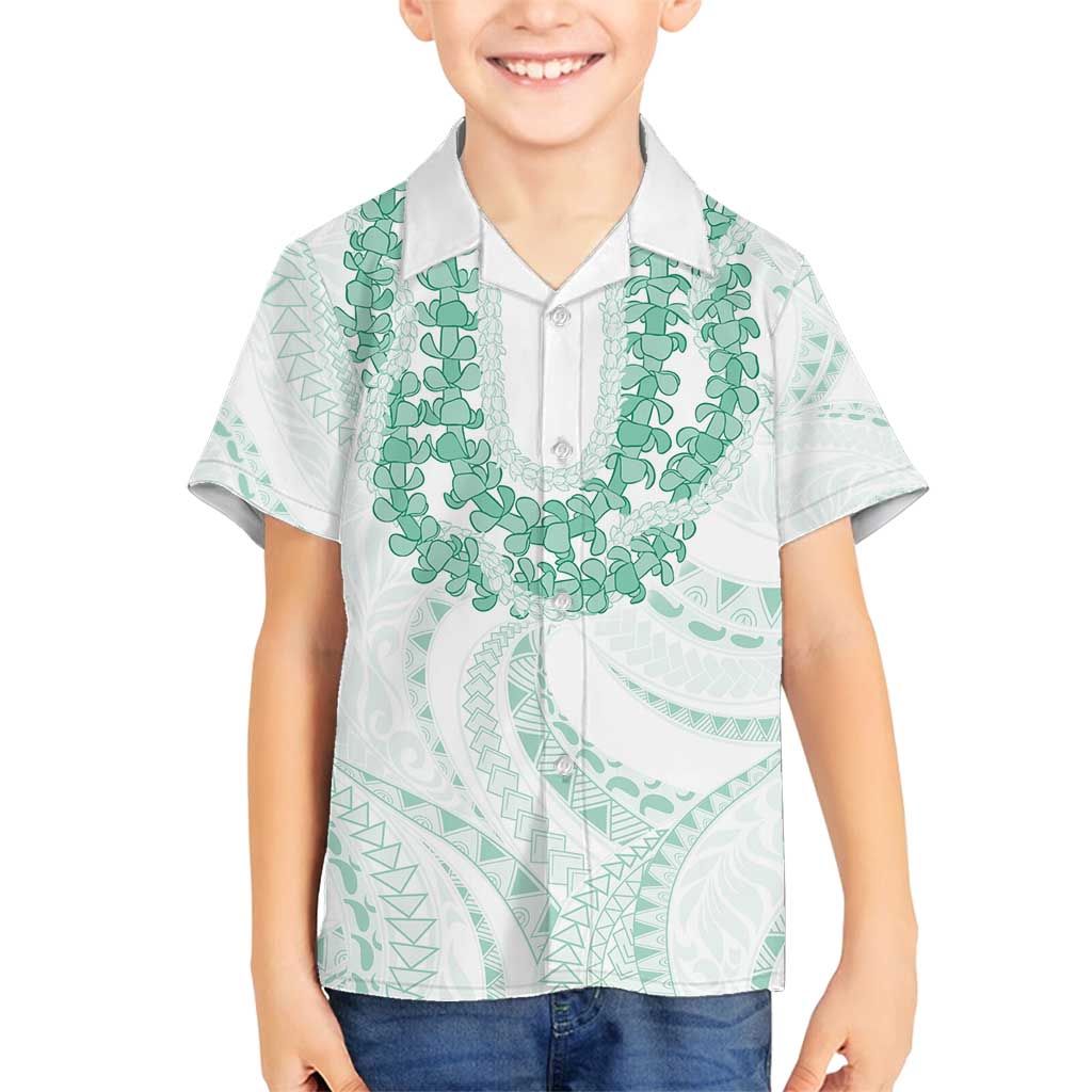 Aloha Lei Onaona Family Matching Off Shoulder Short Dress and Hawaiian Shirt Sage Green Hawaiian Tribal Pattern